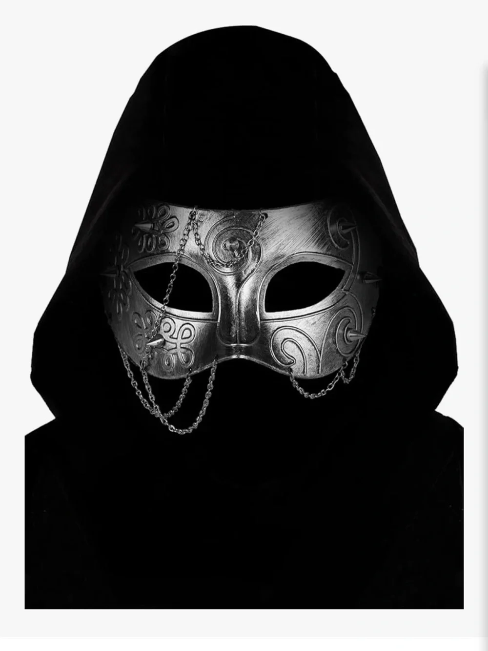 NWT Metallic Masquerade Cosplay Phantom Face Mask with Black Hood